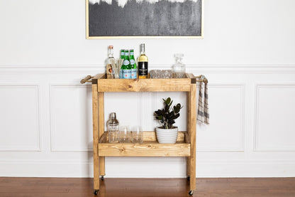 Handcrafted Rustic Wooden Bar Cart – Modern Entertainer’s Serving Trolley