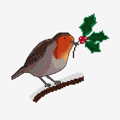 Winter Robin Cross Stitch PDF Pattern Instant Download Christmas Bird Pillow Embroidery Modern Holiday DIY Craft File