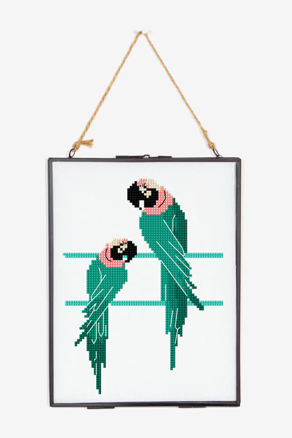 Green Parrot Pattern Digital Download Tropical Bird Embroidery Instant DIY Craft Modern Lovebird Decor