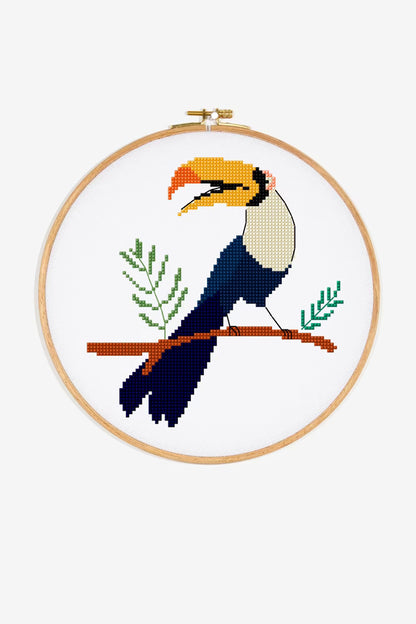 Tropical Toucan Cross Stitch PDF Pattern Instant Download Jungle Bird Pillow Embroidery Modern DIY Craft File