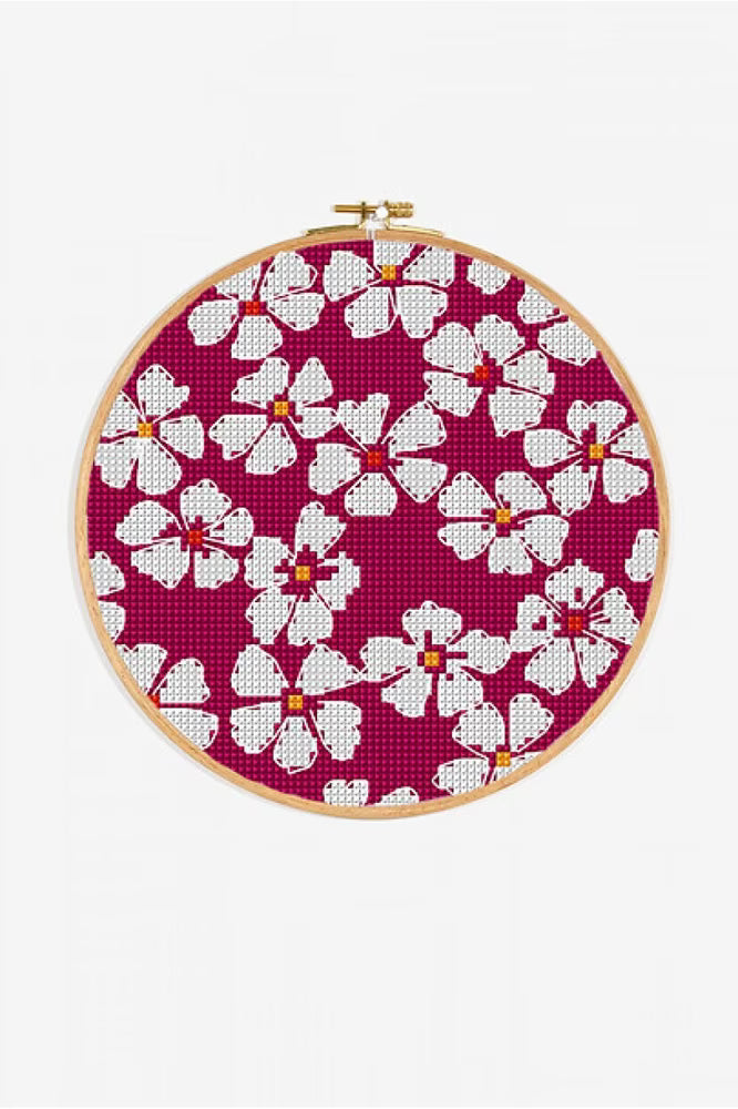 Maroon Floral Cross Stitch Throw Pillow Digital Pattern Instant Download Modern Botanical Embroidery Decor Craft File