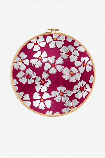 Maroon Floral Cross Stitch Throw Pillow Digital Pattern Instant Download Modern Botanical Embroidery Decor Craft File