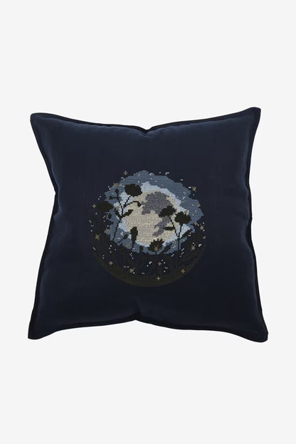 Midnight Floral Cross Stitch Pattern Digital Download Celestial Moon Embroidery Hoop Art Instant DIY Craft Dark Botanical Decor File