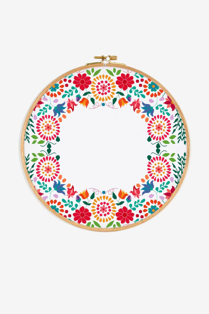 Colorful Folk Art Floral Neckline Cross Stitch Pattern Digital Download Vibrant Embroidery Instant DIY Craft Clothing Motif File