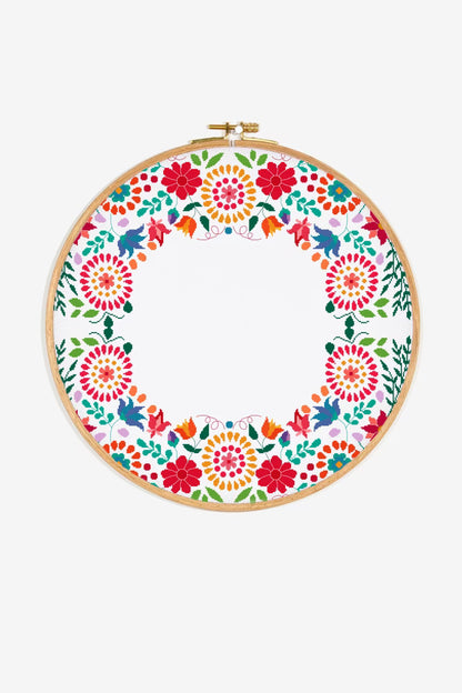 Colorful Folk Art Floral Neckline Cross Stitch Pattern Digital Download Vibrant Embroidery Instant DIY Craft Clothing Motif File