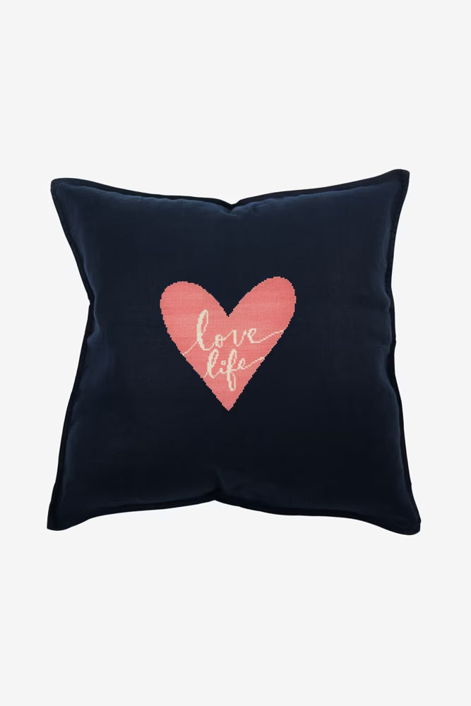Romantic Pink Heart Cross Stitch PDF Pattern Instant Download Cursive Text Motif Modern Embroidery DIY Craft File