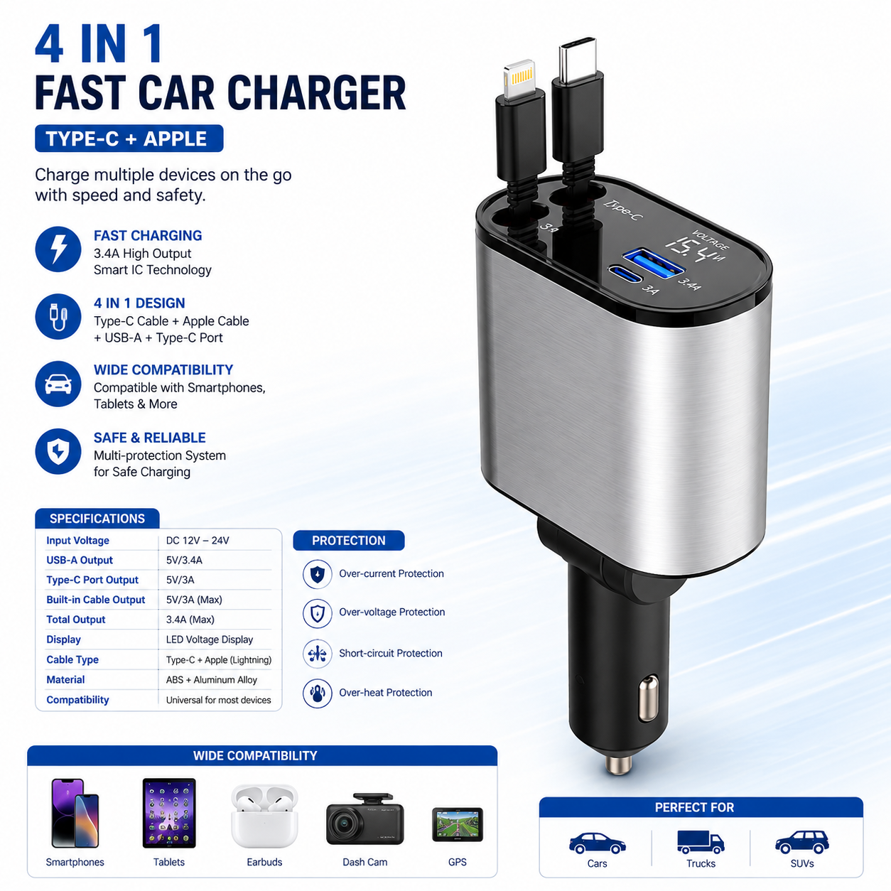 4-in-1 Retractable Charging Cable
