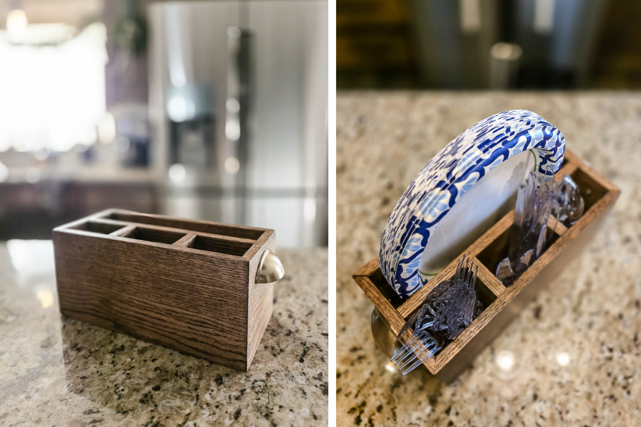 Handcrafted Rustic Wooden Utensil & Paper Plate Caddy – Kitchen Organization