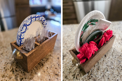 Handcrafted Rustic Wooden Utensil & Paper Plate Caddy – Kitchen Organization